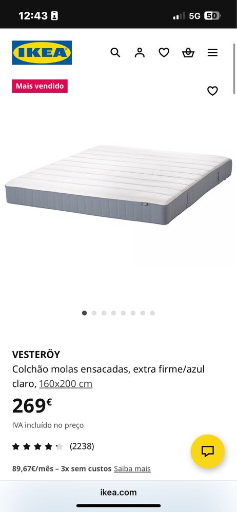 Colchao molas ensacadas IKEA