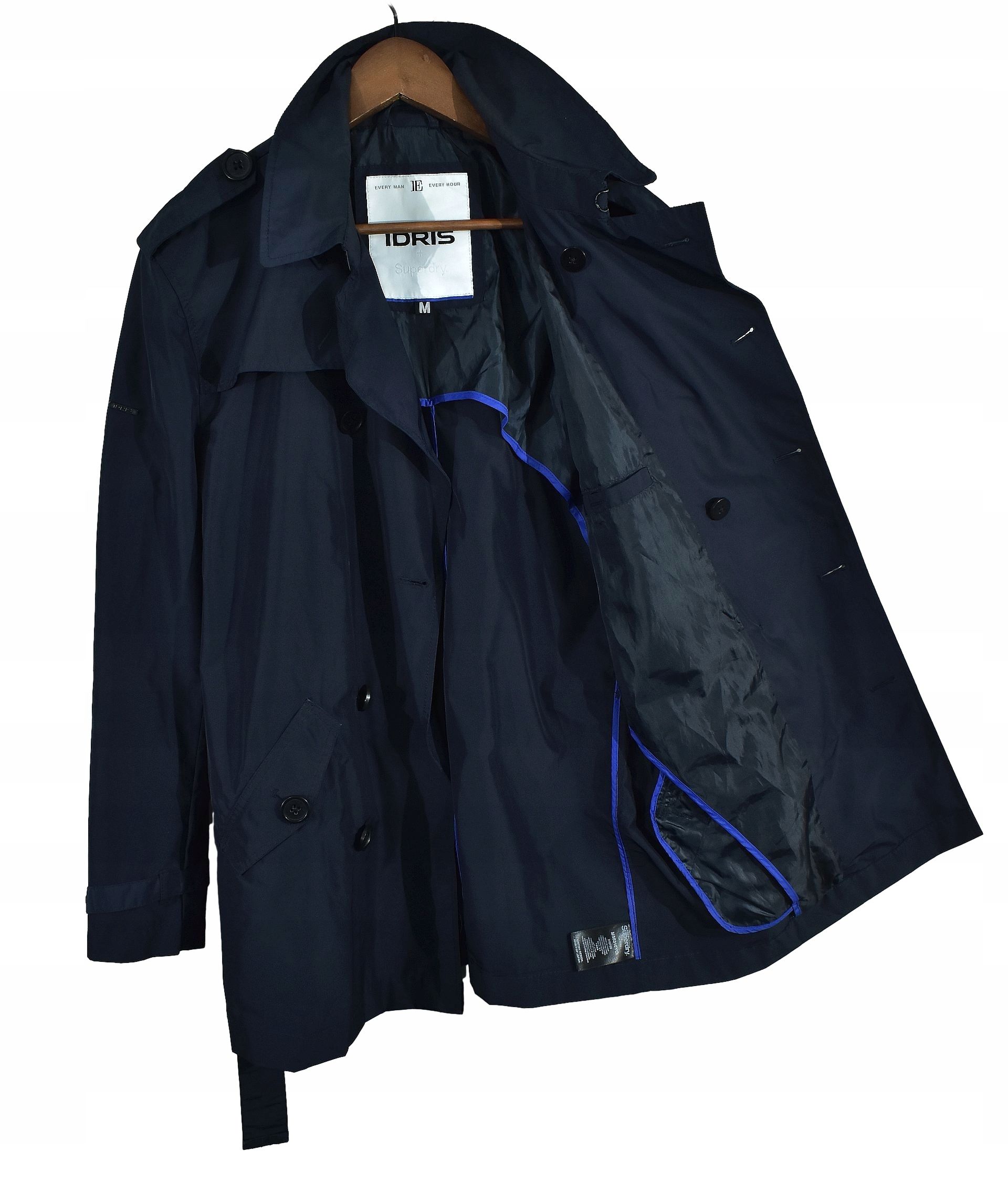 Superdry Idris Męski Dwurzędowy Płaszcz Trencz M