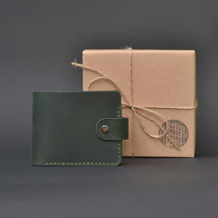 Portfel męski skórzany zapinany na zatrzask zielony handmade