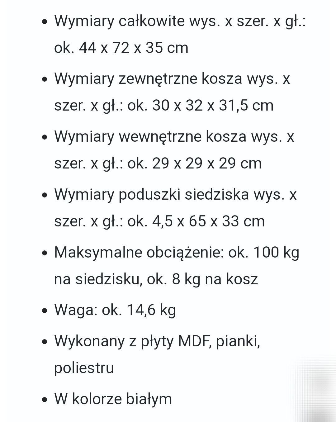 Ławka biała z siedziskiem z 2 koszami - przedpokój,sypialnia, łazienka