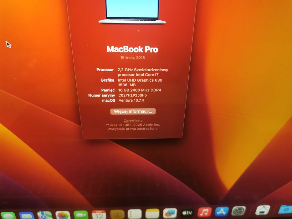 MacBook Pro 15 A1990 /Pro 560X/ 16GB RAM/ 512GB SSD/  jak nowy 0 cykli