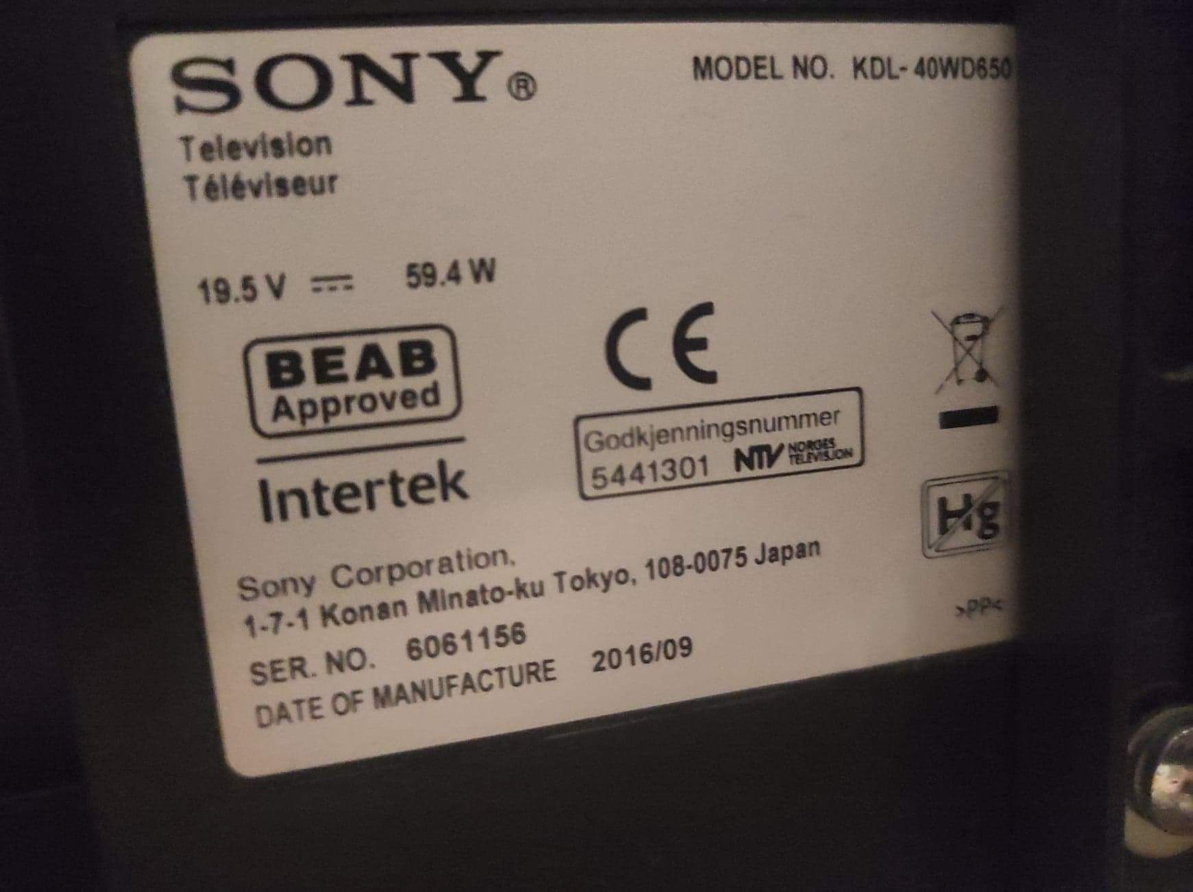 Telewizor Sony Bravia KDL-40WD650 Uszkodzony