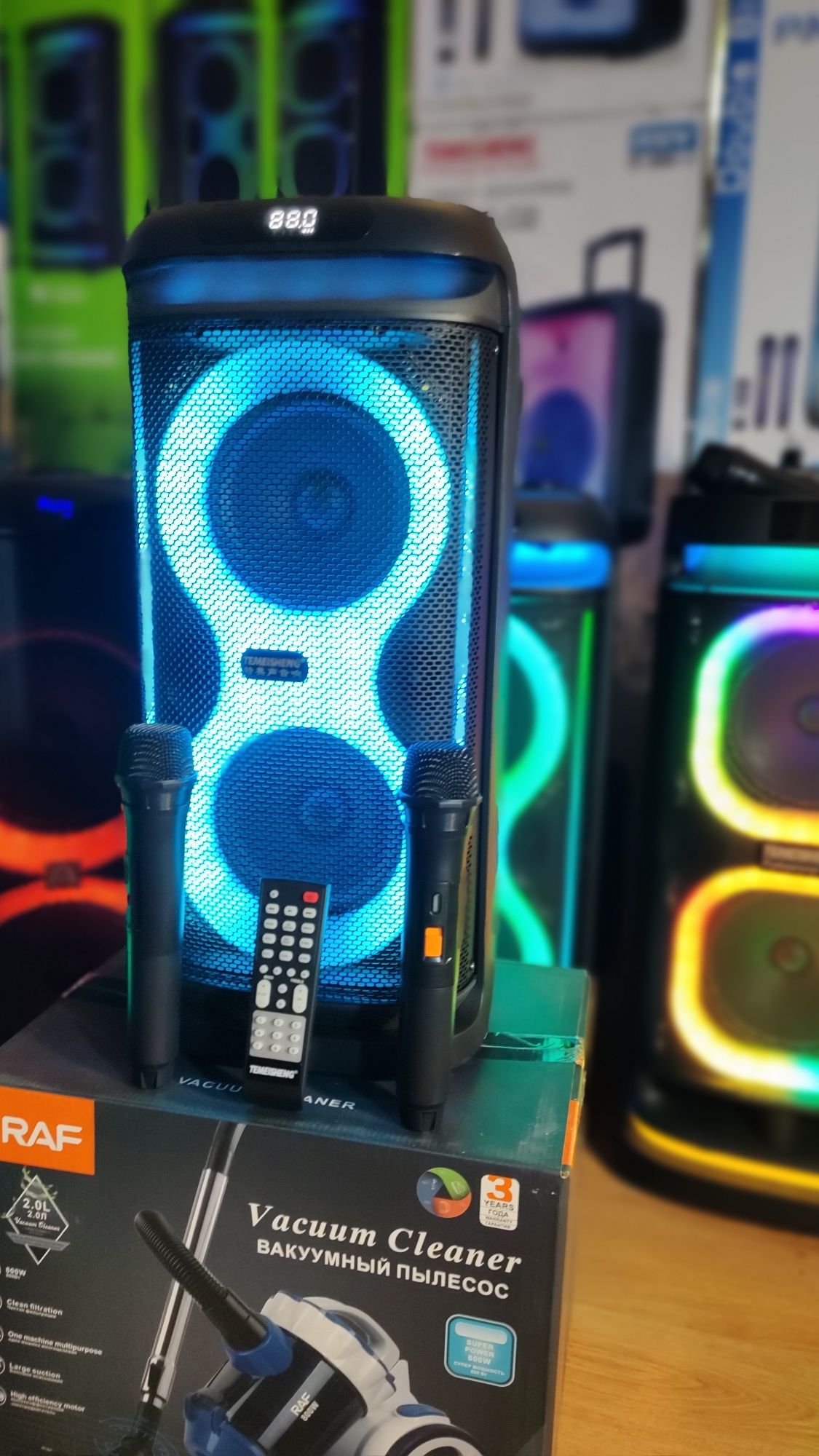 Караоке акустика Караоке Temeisheng-20A USB/FM//2микрофона/пульт ДУ/