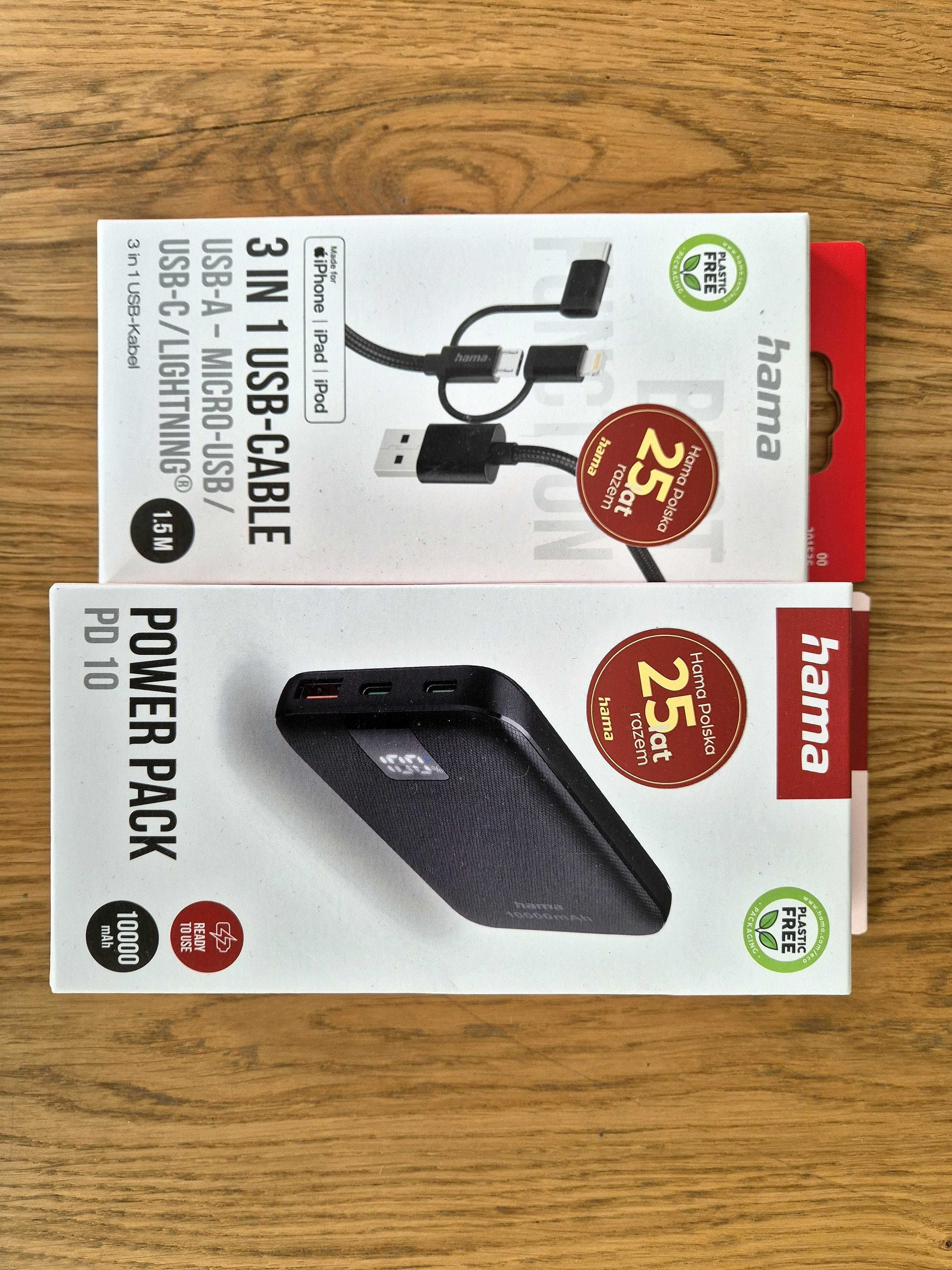 NOWY! Powerbank HAMA 10 000 mAh PD10 20W + Kabel 3w1 USB-C Lightning