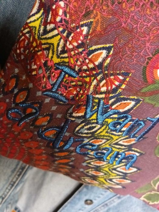 DESIGUAL kolorowa torebka shopper napisy cekiny haft Hippie Boho