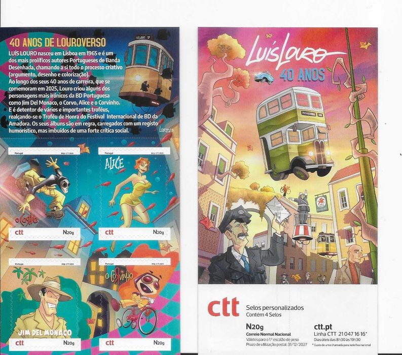 LUIS LOURO (Cartonista) 40 anos - Bk CTT 4 selos auto adesivos - 2025