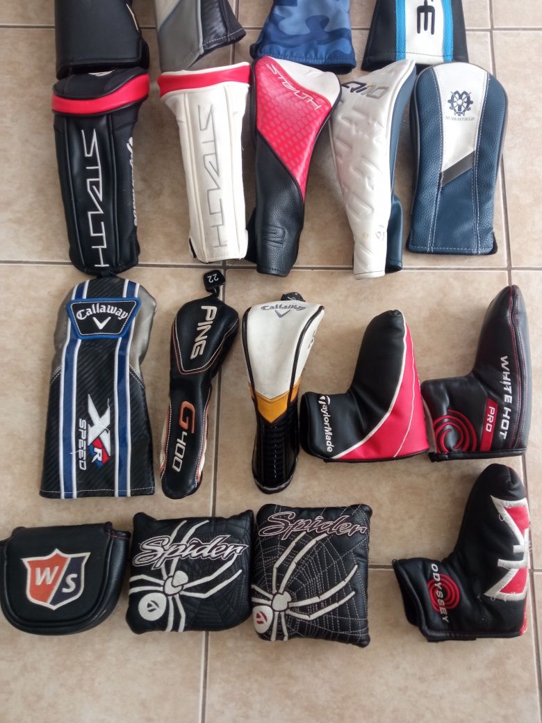 Headcover's vários drivers madeira puters