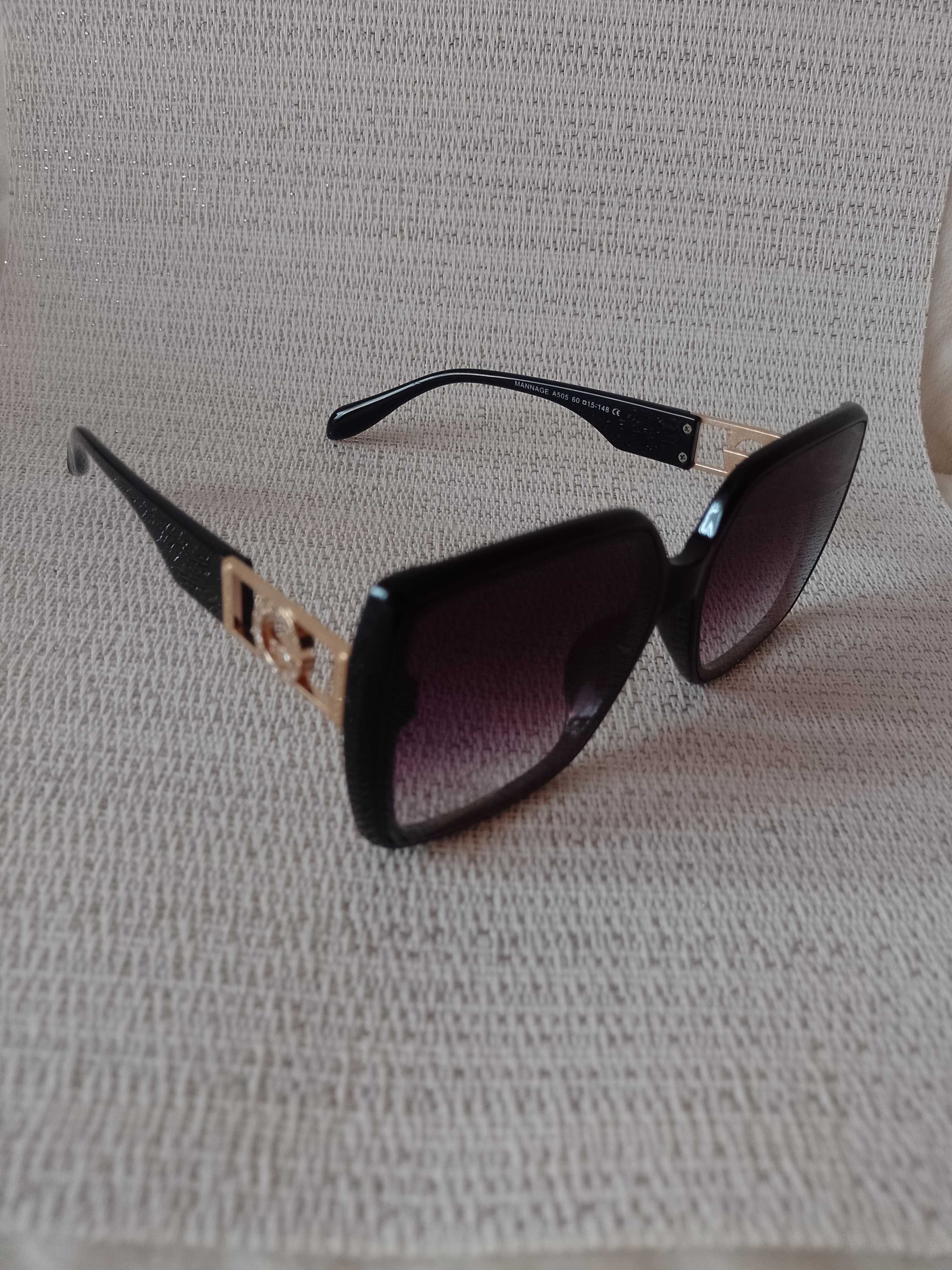 Czarne, bogato zdobione okulary przeciwsłoneczne, NOWE