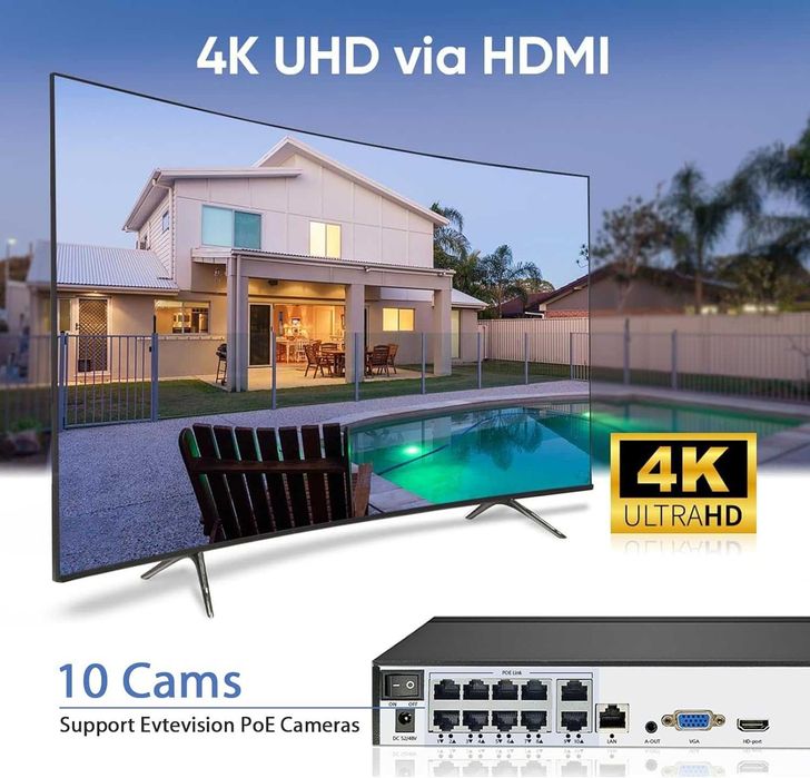 Rejestrator sieciowy system monitoringu Evtevision NVR 10-kanałowy 4K