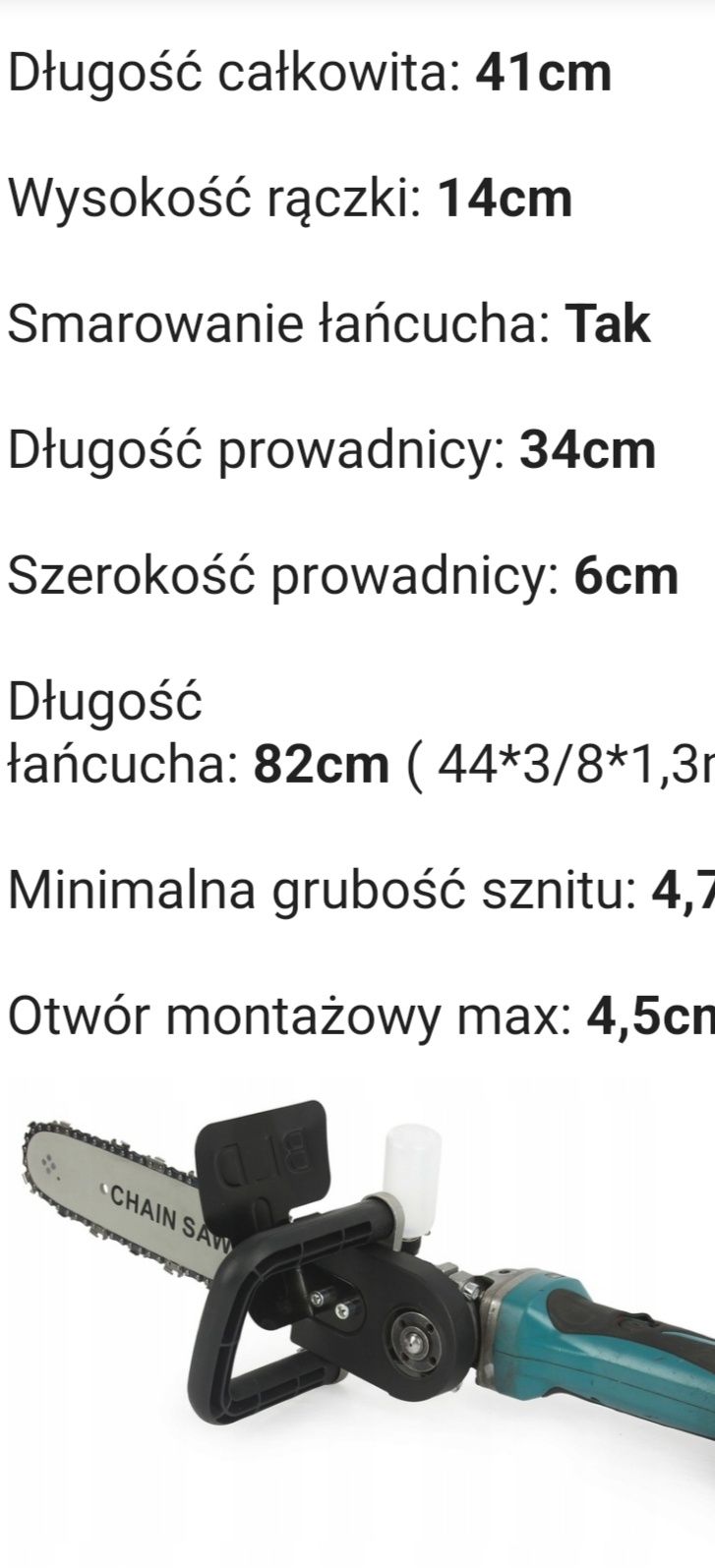 Nowa .Przystawka tnąca z prowadnica i łancuchem do szlifierki katowej