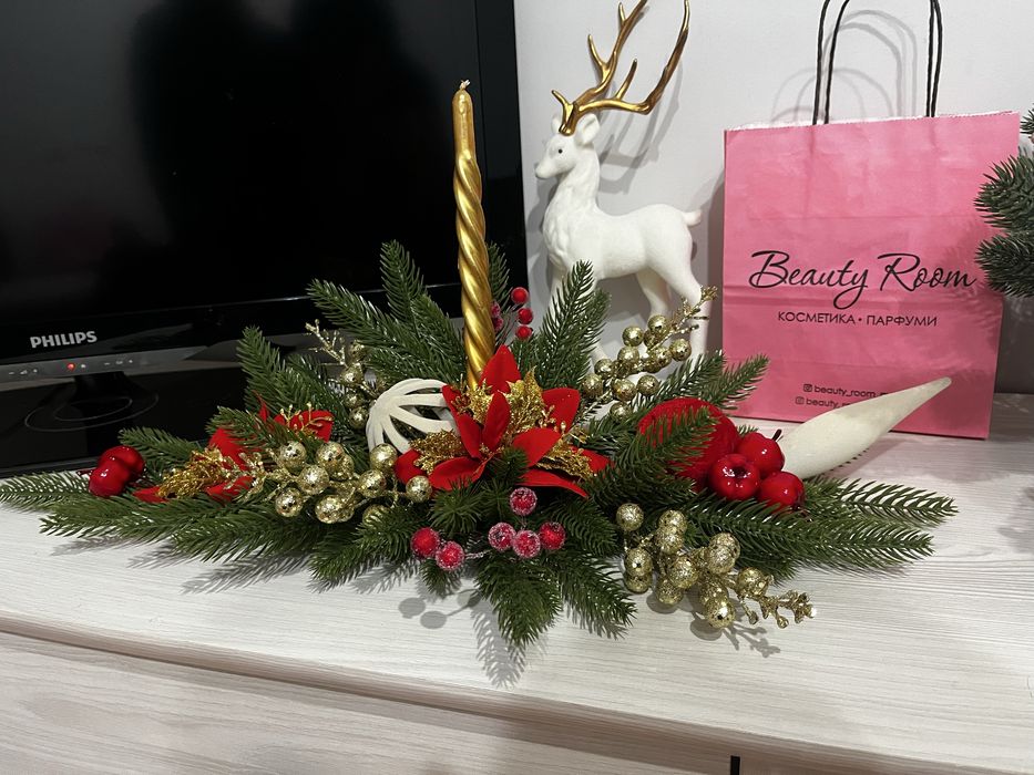 Новорічна композиція ручної роботи • декор • різдвяна прикраса