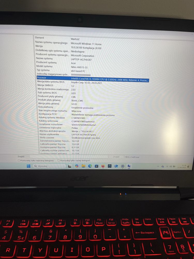 Sprzedam laptop gemingowy Acer Nitro 5 AN515-55 bardzo dobry stan