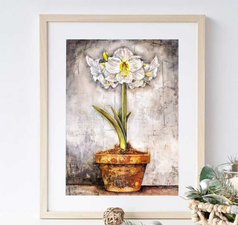 plakat obrazek 30x40 cm kwiat w doniczce vintage- bez ramki