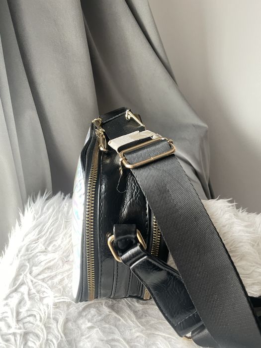 Nowa dwukomorowa srebrno-czarna torebka