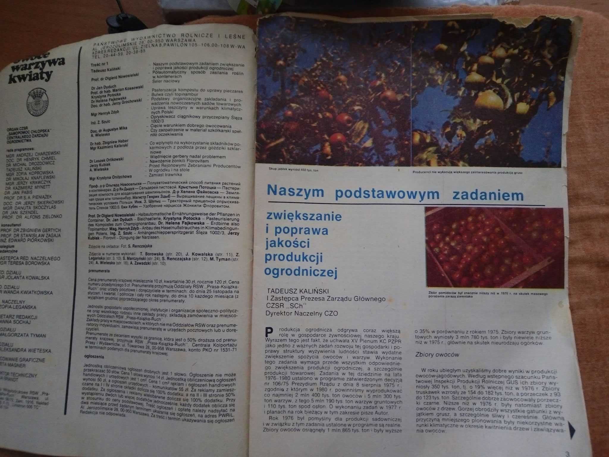 Owoce warzywa kwiaty dwutygodnik 1 1978 ogrodniczy gazeta czasopismo