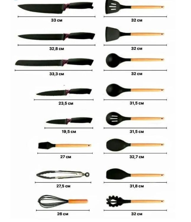 Набір ножів + кухонні вироби із силікону