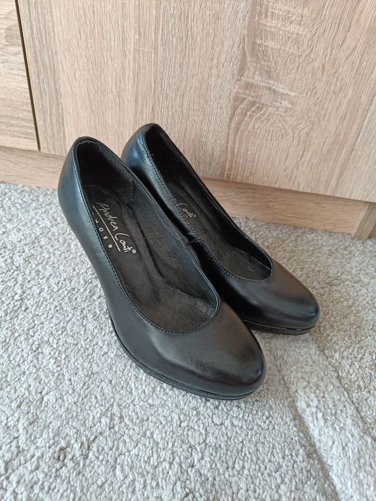Andrea Conti 35 buty damskie czarne skórzane na obcasie czółenka