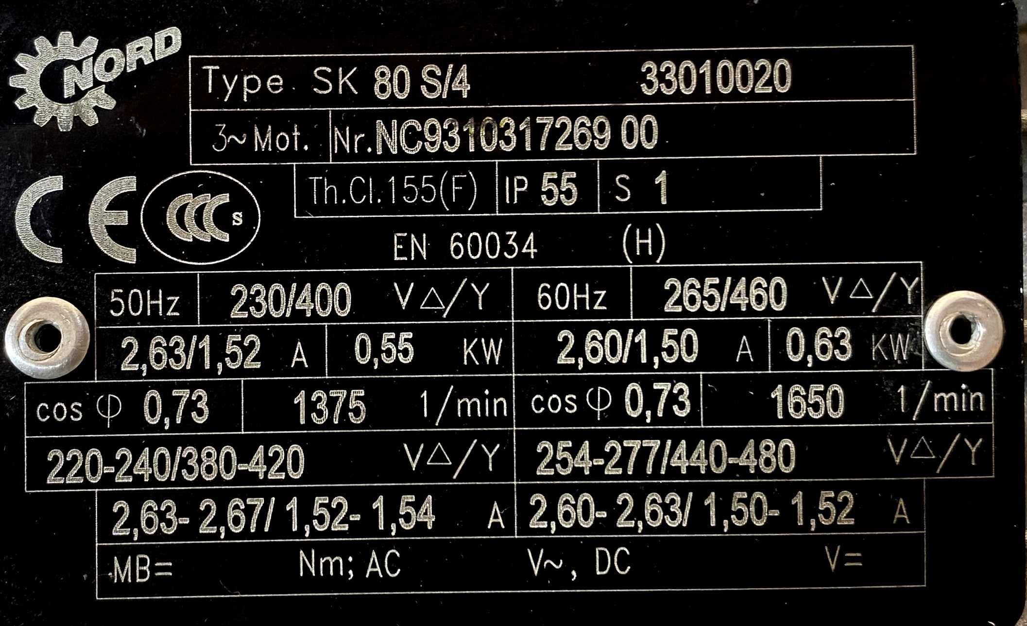 motoreduktor / przekładnia 0,55kW 92obr. 3fazowy NORD