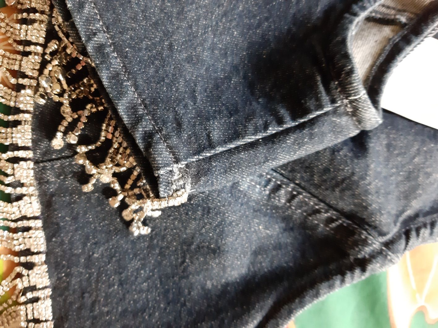 Kamizelka frędzle kolekcja damska zara L kamyki jeans kryształki tkmax