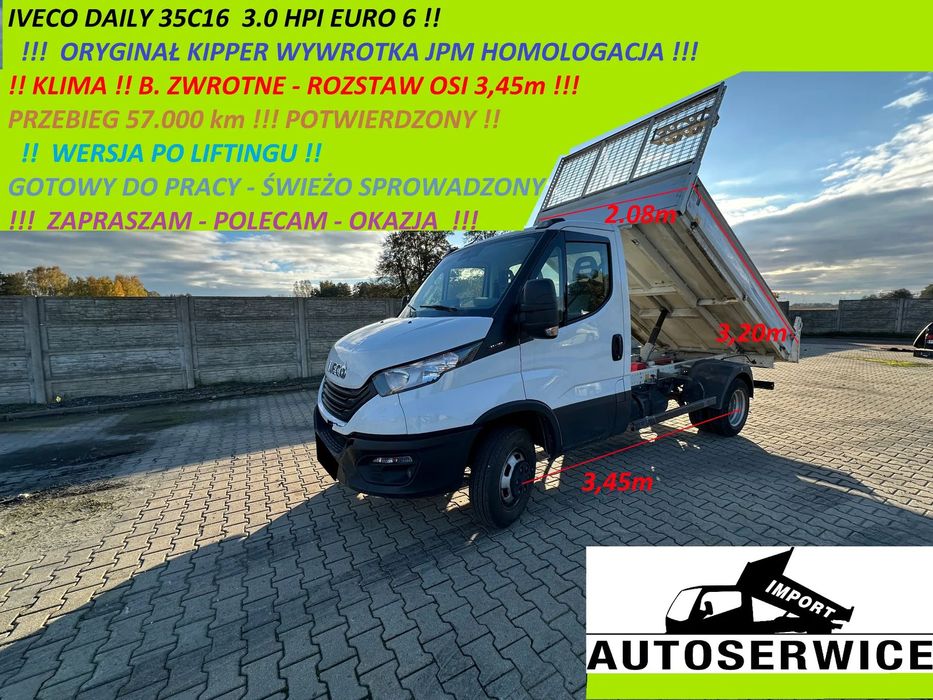Iveco Daily 35c16 !!3,0 HPI EURO 6 Kipper Wywrotka ORYGINAŁ Homologacja !! DMC 3,5t  OKAZJA B.ZWROTNY !! 57.200 km !! KLIMA !!