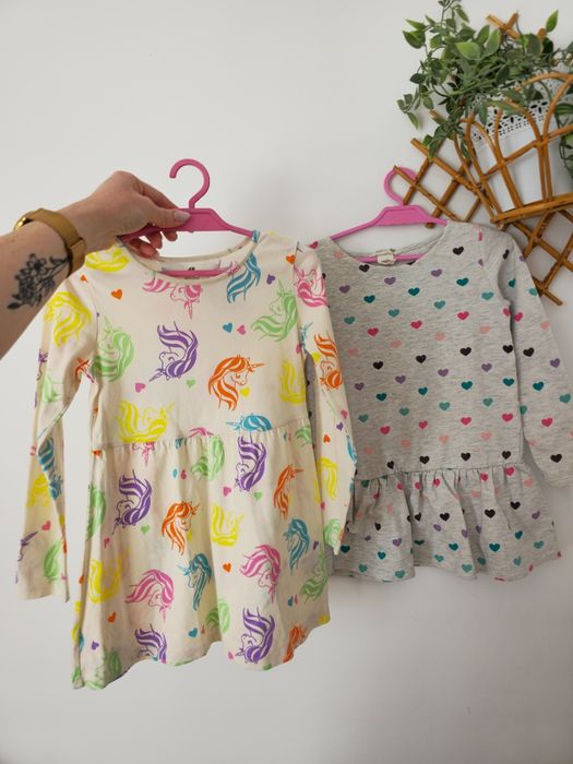 Zestaw 6 szt sukienka z długim rękawem H&M 110 116 przedszkole jednoro