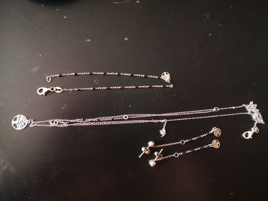 Komplet biżuterii Apart, srebrny, łańcuszek, kolczyki, bransoletka