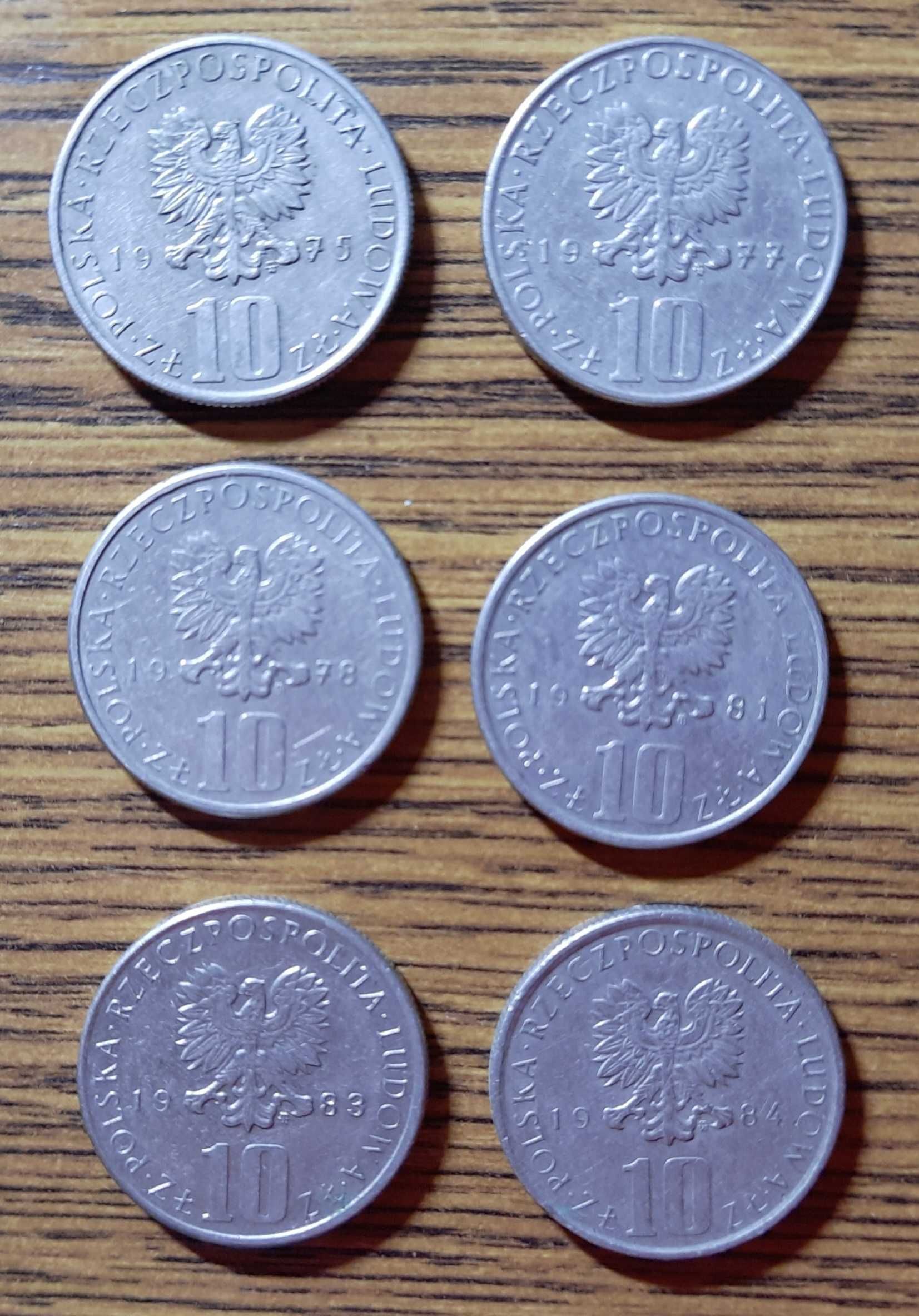 6 monet 10 złotych z lat: 1975, 77, 78, 81, 83 i 84 - B. Prus PRL