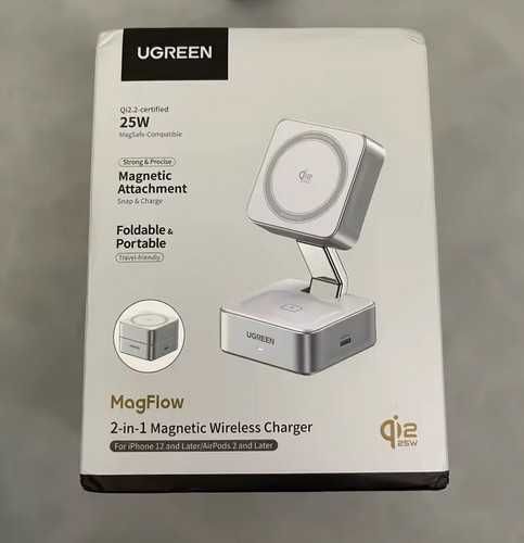 UGREEN MFi 2-in-1 Magsafe Charger Qi2.2 25W. Новинка для 16-17 iphone