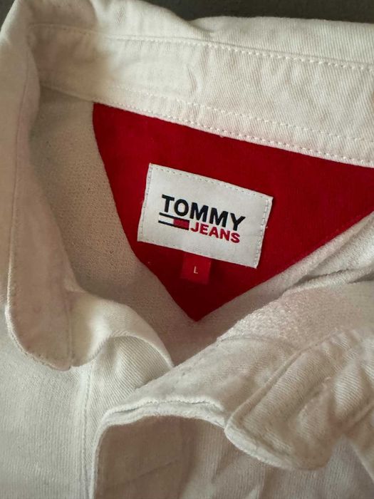 Tommy Jeans Biała koszulka w paski z logo 100% bawełna Okazja! Opis!