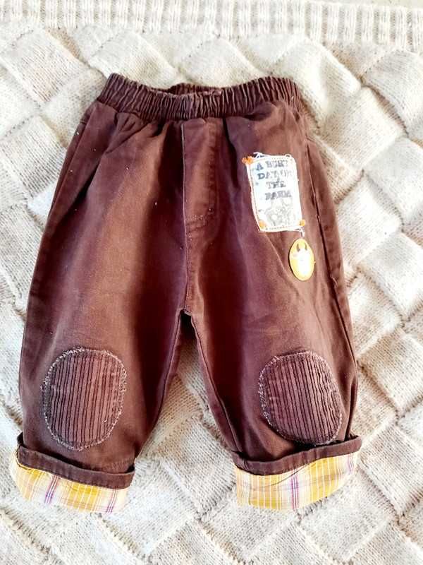 Spodnie brązowe pequilino 6-9 miesięcy 68-74cm podwijane nogawki #373