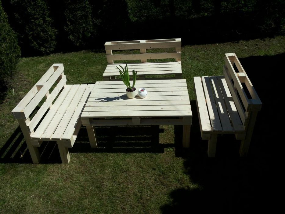Meble ogrodowe z palet,komplet wypoczynkowy,stół, ławki. Transport.