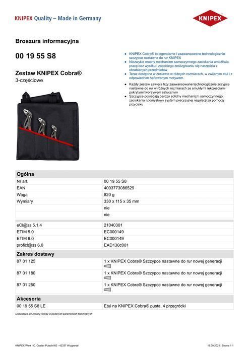 Zestaw Szczypiec Do Rur W Etui 3-Częściowy 125,180,250Mm.