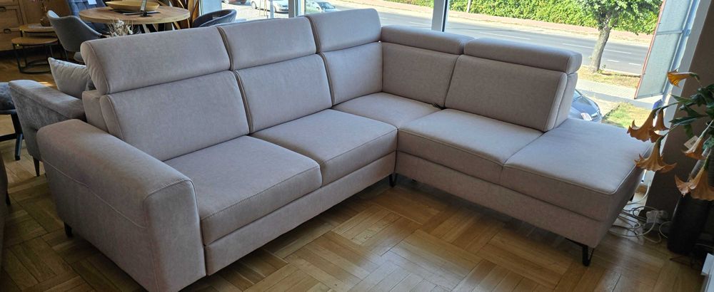 Narożnik 263x226 z f spania i reg. zagłówki jasnoszary ASPEN Libro