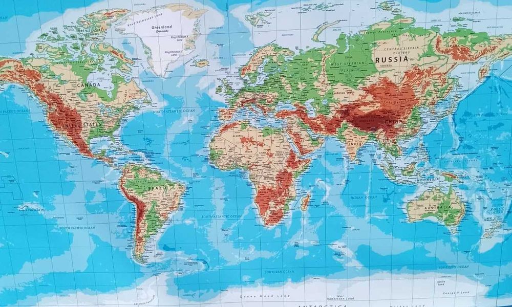 Plakat Mapa Świata Fizyczna 70Cm X 115Cm