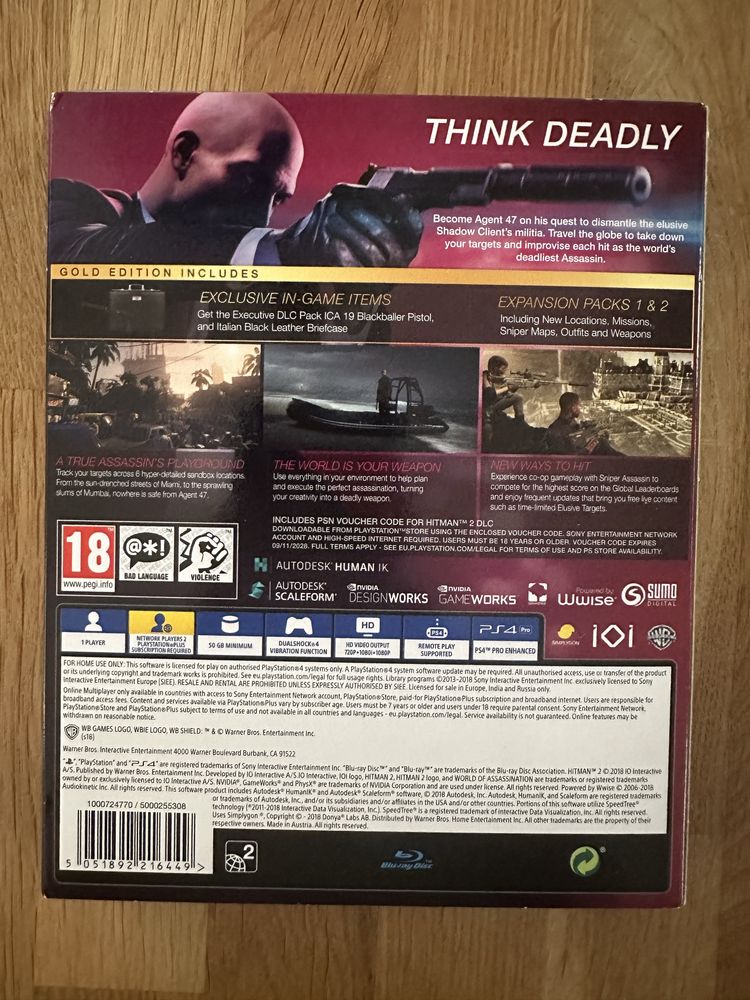 Hitman 2 Gold Edition PL Steelbook niewykorzystany kod gra PS4