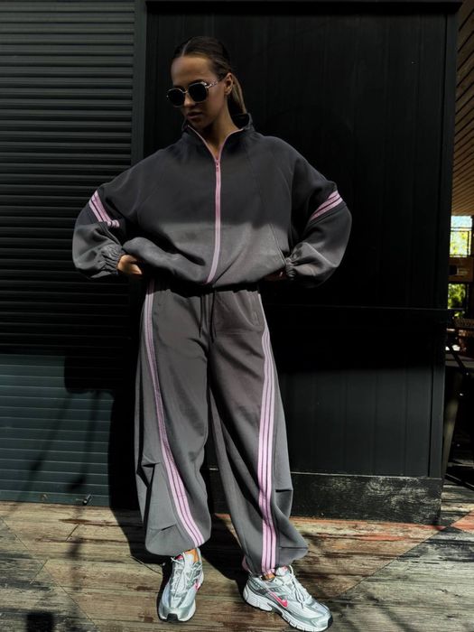 Інтернет-магазин‼️ костюм жіночий теплий на флісі оверсайз з лампасами