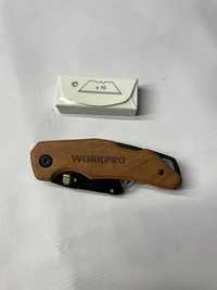 WORKPRO Nóż składany, uniwersalny nóż z drewnianym uchwytem (scyzoryk)