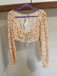 Bluzka bluzeczka w kwiaty top bluzka krótka z długim rękawem XL 42