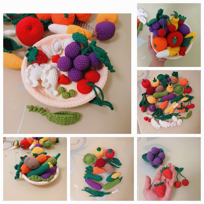 Овочі, фрукти. Посуд . в'язані. ручної роботи.