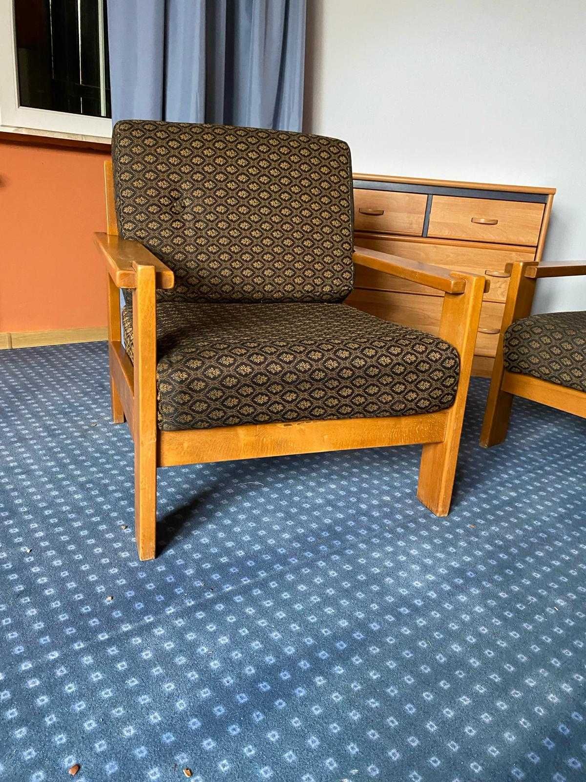 Sofa, 2 fotele, drewno dębowe, komplet lata '80