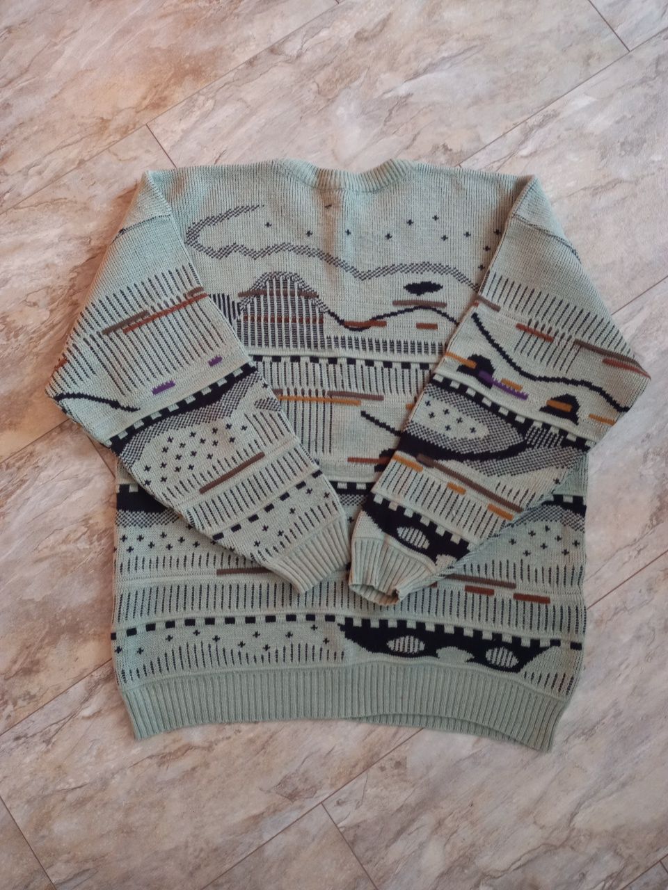 Miętowy sweter męski wzorzysty L