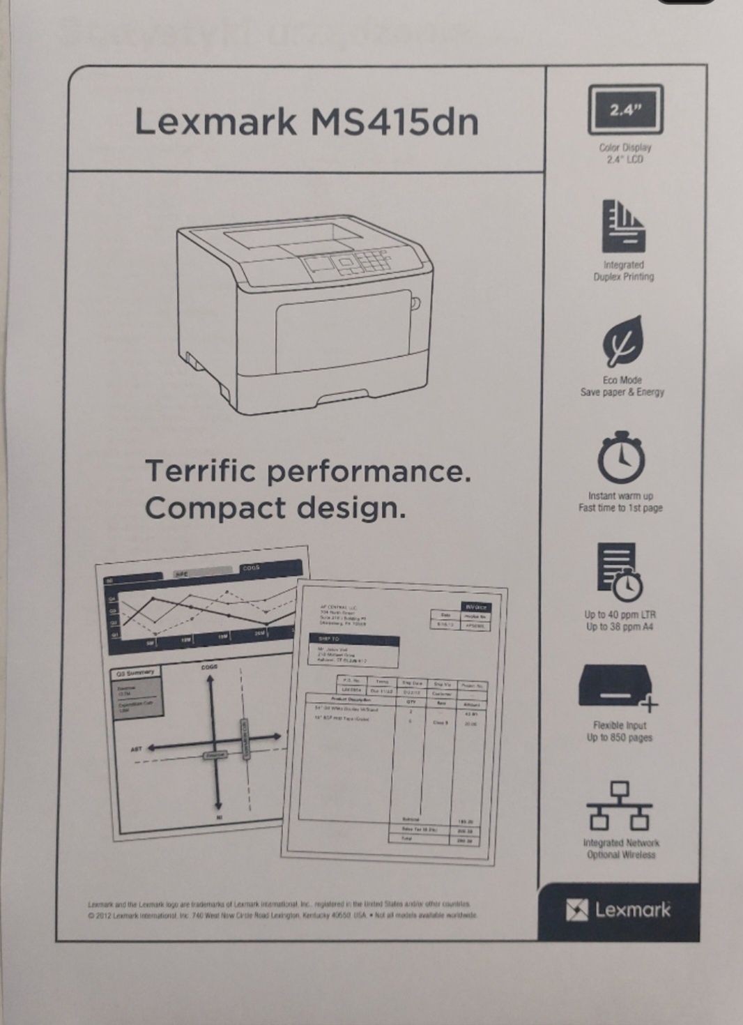 Drukarka czarnobiała laserowa LEXMARK MS415, A4, mono, sieć, duplex