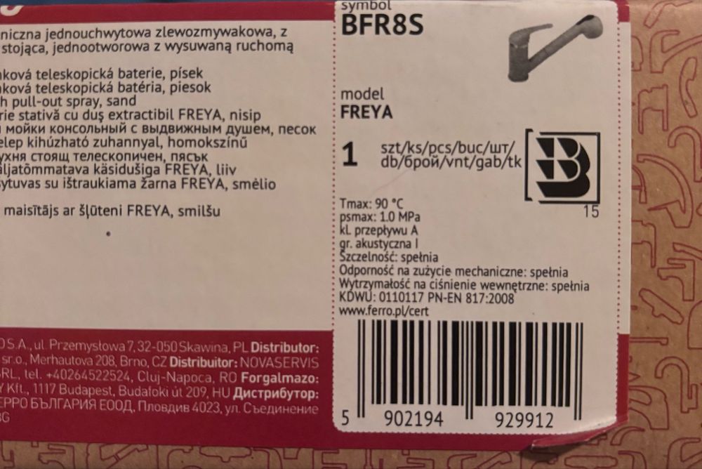 Bateria mechaniczna jednochwytowa zlewozmywakowa - piasek