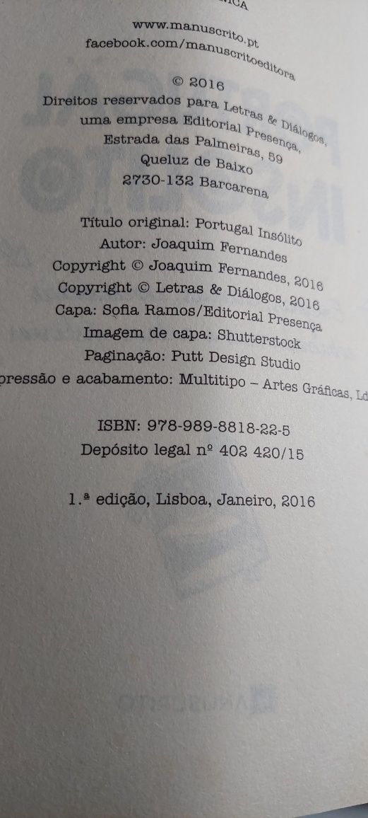 Portugal Insólito - Joaquim Fernandes (1ª edição, 2016)