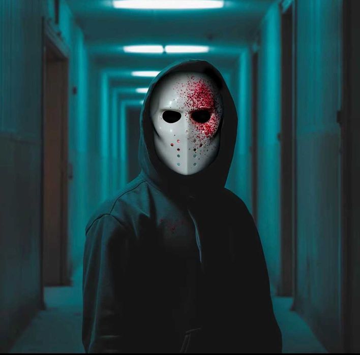 Maska Jason,18x25cm,strach,krew,halloween,zabójca,zabawa,demon,impreza