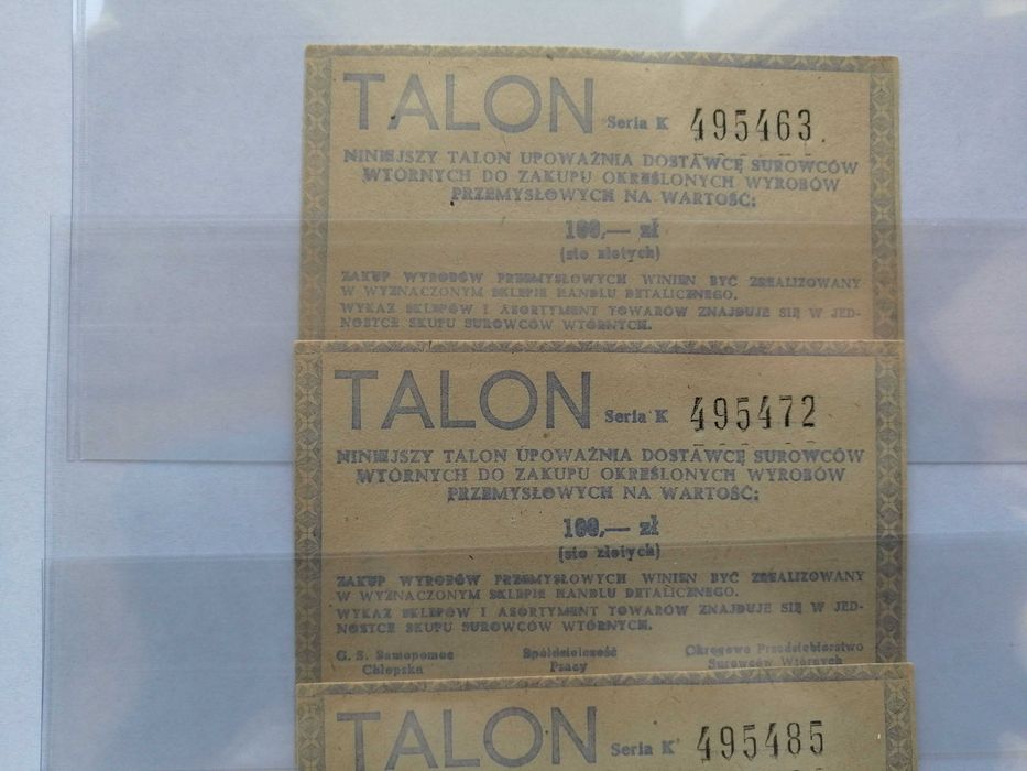 Talon PRL 10zł, 20 zł Pamiątki PRL-u