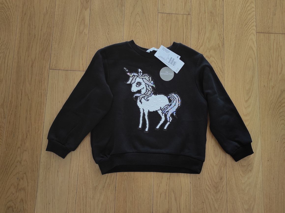 110/116 NOWA H&m bluza cekiny magiczne odwracane unicorn jednorożec
