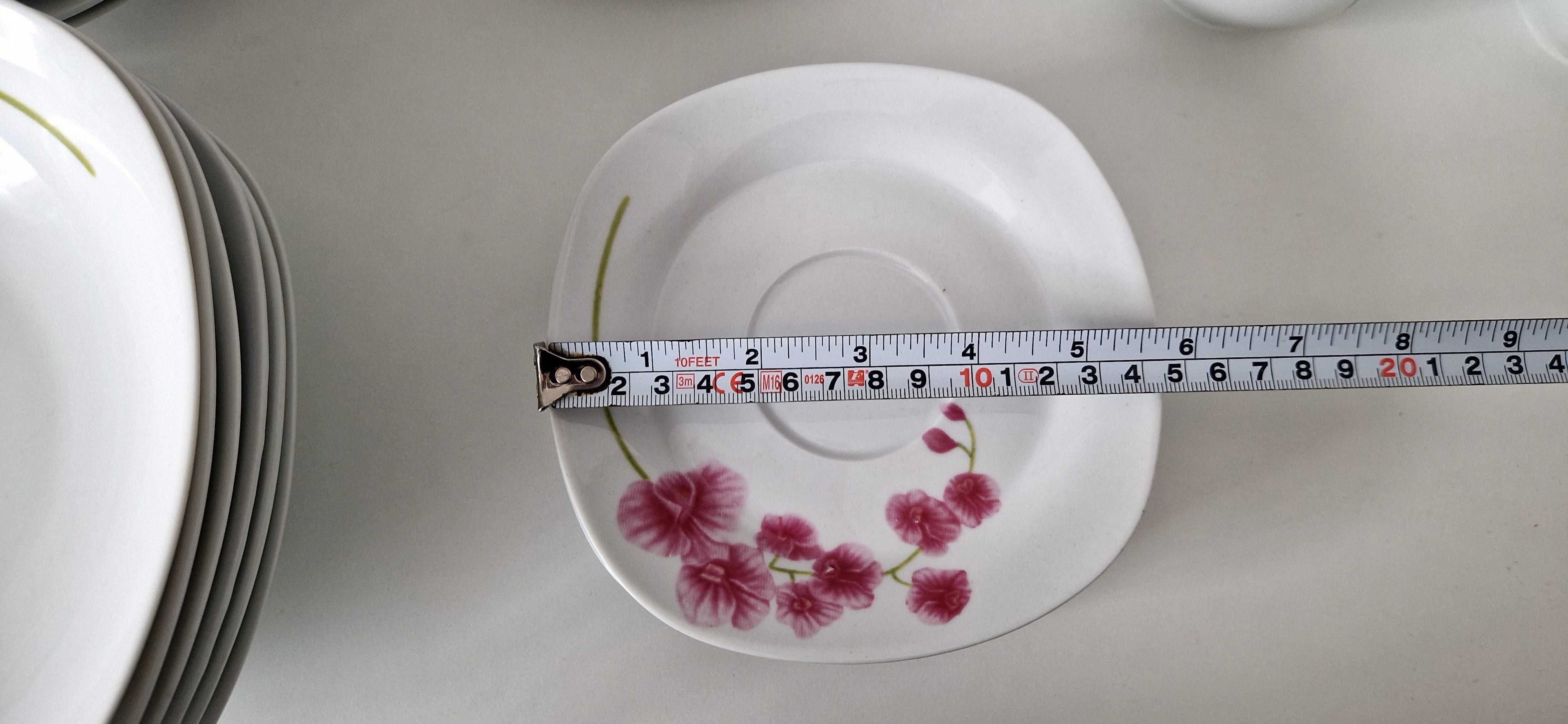 Serwis KWIATOWY kawowo herbaciano OBIADOWY orchidea PIĘKNY filiżanki