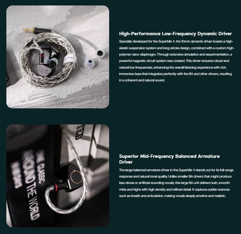 ⇒ Simgot SuperMix 4 - гибридные iem's наушники (1DD+1BA+1Planar+1PZT)