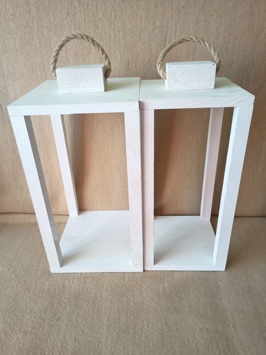 Lampiony , latarenki 3 sztuki drewniane kolor biały WARTO !